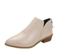 Bota genérica para mujer, tacón pequeño, botas de gamuza, ligeras, botas al aire libre, con cremallera, tobillo, cómodas, botas elevadas, color liso, botas, puntiagudas, tendencia e informal, beige
