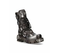 Bota Motera PIEL Llamas Metal Unisex NEW ROCK ORIGINAL Negro Hebillas- M.591-S2