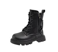 Bota Niña 35 - Es De Moda para S con Cremallera Lateral De Cuero Y Cordones para Otoño E Invierno Ropa Informal Y Actividades Al Aire Libre (Black 30 Little Child)