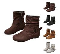 Bota occidental para mujer, de ante, de piel | Botas de invierno elegantes y cómodas botas de tobillo, punta redonda de caña corta botas con cremallera