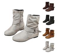 Bota occidental para mujer, de ante, de piel | Botas de invierno elegantes y cómodas botas de tobillo, punta redonda de caña corta botas con cremallera