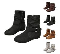 Bota occidental para mujer, de ante, de piel | Botas de invierno elegantes y cómodas botas de tobillo, punta redonda de caña corta botas con cremallera