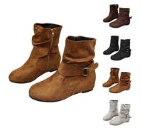 Bota occidental para mujer, de ante, de piel | Botas de invierno elegantes y cómodas botas de tobillo, punta redonda de caña corta botas con cremallera