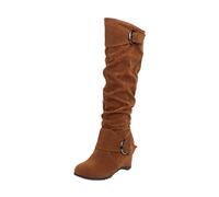Bota para Mujer de Cana Alta Zapatos Sueltos Nieve Tacon Ancho, Altura Media Estable y Comodo con cremallera lateral Botas Altas hasta Muslo Invierno Ideales Otono