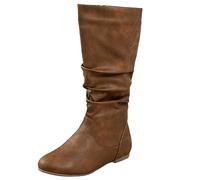 Bota Suave Cuero Color Sólido con Cremallera Lateral con Tacón y Botas de Media Manga de Moda Denim Occidental Vintage Botas de Nieve Botas 40, marrón, 41 EU