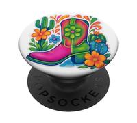 Bota vaquera occidental colorida con diseño de flores PopSockets PopGrip Adhesivo