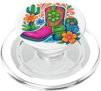 Bota vaquera occidental colorida con diseño de flores PopSockets PopGrip para MagSafe