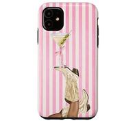 Bota vintage de vaquera Preppy y Coquette Martini a rayas rosas Carcasa para iPhone 11