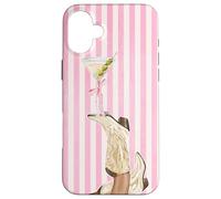 Bota vintage de vaquera Preppy y Coquette Martini a rayas rosas Carcasa para iPhone 16 Plus