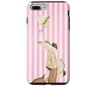 Bota vintage de vaquera Preppy y Coquette Martini a rayas rosas Carcasa para iPhone 7 Plus/8 Plus