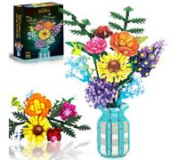Botanical Artificial Flowers for Adults, Sunflower Bouquet Kits Compatible with Lego, Flower Gift for 14+ Year Old Girls Boys