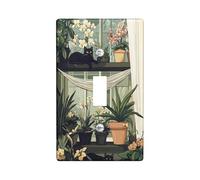 Botanical Cat - Placa de cubierta para interruptor de luz y enchufe, plantas verdes en maceta para decoración del hogar, placas de pared termoplásticas, tamaño estándar, palanca única
