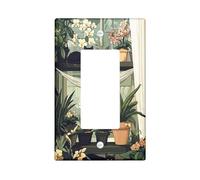 Botanical Cat - Placa de cubierta para interruptor de luz y enchufe, plantas verdes en maceta para decoración del hogar, placas de pared termoplásticas, balancín individual de tamaño estándar
