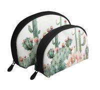 Botanical Garden - Bolsas de maquillaje con diseño de cactus y suculentas, 2 piezas, portátil, bolsa de aseo de viaje, White, Talla única
