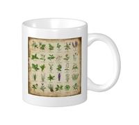 Botanical - Juego de 1 taza con impresión de plantas vintage, retro, gráfico de flores, póster educativo, amarillo, verde, cerámica, té, empapado, peso ligero, para sala de estar al aire libre, taza