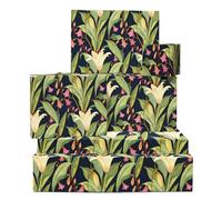 Botanical Papel Regalo - 6 Sheets Of Elegant Papel Regalo With Lilies And Flowers Navy Blue - Boda Aniversario Cumpleaños For Wouomini Mamá Esposa - Comes With Tags By Central 23