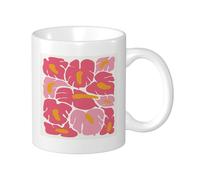 Botanical - Paquete de 1 taza con estampado de flores con hojas abstractas bohemias de cerámica rosa, reutilizable, decorativa, oficina, despensa, apartamento, sala de estar, fondo plano, bebidas