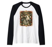 Botánico de Bull Terrier Inglés Brindle y Blanco Camiseta Manga Raglan