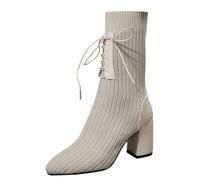 Botas 38 para Mujer Botas de Mujer de Punto con Tacón de Tobillo Sólido de Alta Moda Botas Café Noir, Color blanco., 41 EU