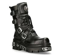 Botas a Media Pantorrilla New Rock 373-S4 de Cuero Negro Metalizado con Cierre con Cordones y Hebilla Estilo Gótico Punk 4
