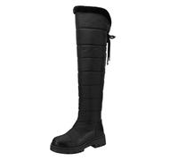 Botas aisladas sobre la rodilla con forro cálido, tacón plano, cómodas botas largas para actividades al aire libre en invierno frío, Negro , 38 EU