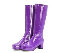 Botas Altas Color Caramelo Brillante para Mujer,Botas Caballero con Cremallera Lateral para Desfile Moda Fiesta Informal,Botas hasta la Rodilla Ajuste ceñido Charol Sexy,Púrpura,39 EU