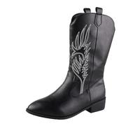 Botas altas con tacón, botas largas para mujer, de piel de patente, botas de equitación, botas de trekking bordadas, botas de cuero con tacón de bloque, botas de transición, botas largas de equitación