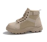 Botas altas de cuero para parejas europeas y americanas de 2026 con forro polar de estilo británico, cálidas, cortas, con cordones, ropa de trabajo al tobillo, beige, 38 EU