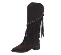 Botas altas de gamuza con borlas para mujer, para primavera, otoño e invierno, para uso al aire libre, tacones gruesos y suelas suaves, botas altas hasta la rodilla, Brown, 37 EU