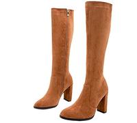 Botas Altas de Gamuza para Mujer, Botas Vaqueras Occidentales de otoño e Invierno 2023, Botas de tacón Alto Vintage con Cremallera Lateral, Botas de Media Pantorrilla,Marrón,40 EU