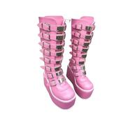 Botas altas de invierno para cosplay, botas de caballero de cuero de tubo largo, punk, gótico, clásico, negro, zapatos de tacón alto, botas vaqueras para mujer, Pink, 39 2/3 EU