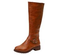 Botas altas de las mujeres ancho de la pantorrilla con tacones cuadrados Botines Confort Bordado Marrón Mujeres Detrás de Cremallera Botas Largas Botas Otoño Invierno Botas Botines Tobillo Zapatos