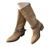 Botas Altas de Mujer con Flecos Estilo Western, Botines en Gamuza con Cremallera Lateral y Tacón Grueso, Calzado de Moda Ideal para Otoño e Invierno, Zapatos Casuales para Todas las Ocasiones
