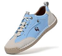 Botas altas de piel suave hechas a mano para mujer, impermeables, antideslizantes, para todo tipo de clima, ultracómodos, para caminar, ortopédicas, azul celeste, 37 EU