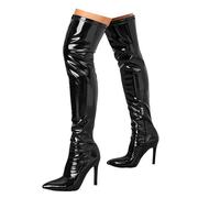 Botas altas de tacón de aguja con cremallera para mujer, tacones elásticos por encima de la rodilla, botas de nieve altas hasta el muslo, Black, 39.5 EU