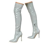 Botas altas de tacón de aguja con cremallera para mujer, tacones elásticos por encima de la rodilla, botas de nieve altas hasta el muslo, gris, 36.5 EU