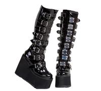 Botas altas de tacón grueso con plataforma y diseño de talla grande para mujer, punk, geniales, góticas, negras, con hebilla, botas altas para mujer, Black, 45 EU
