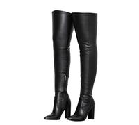 Botas Altas hasta el Muslo con tacón bajo y Bloque para Mujer, Botas de Piel sintética por Encima de la Rodilla, Botas Altas de Moda para otoño e Invierno, Botas largas,Negro,46 EU