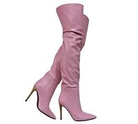 Botas Altas hasta el Muslo con tacón de Aguja de 12 cm y Punta en Punta de Color Rosa pálido para Mujer - Tacones de Moda para Citas nocturnas,Rosado,38 EU