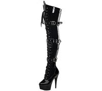 Botas Altas hasta el Muslo de PU de Charol para Mujer con Cremallera Lateral 15CM Stiletto tacón Alto Botas por Encima de la Rodilla Sexy Stripper Club Zapatos de Fiesta,Negro,40 EU