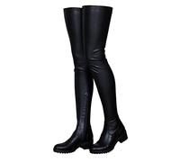 Botas Altas hasta el Muslo para Mujer, Botas largas hasta la Rodilla con tacón Grueso de Gamuza elástica para Mujer,Black (Add Velvet),46 EU
