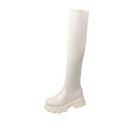 Botas altas hasta el muslo para mujer, impermeables, elegantes, informales, elásticas, de punto, cómodas, puntera redonda, duraderas, para exteriores, White, 40.5 EU