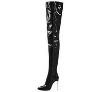 Botas Altas hasta el Muslo para Mujer, Zapatos de tacón de Cuero con tacón de Aguja para Mujer, Botas Altas hasta el Muslo por Encima de la Rodilla para Mujer,Negro,41 EU