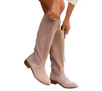 Botas altas hasta la rodilla con cremallera lateral para mujer, botas de tacón bajo para mujer, botines perforados transpirables, calzado casual para viajes de fin de semana y actividades al aire