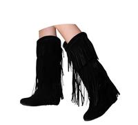 Botas Altas hasta la Rodilla con Flecos y tacón Grueso de Punta Puntiaguda a la Moda, Botines Occidentales de Media caña para Mujer, para Vestir de Forma Informal con Faldas