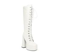 Botas Altas hasta la Rodilla con Plataforma para Mujer, Botas Altas de tacón Alto Grueso con Cordones, Botas de Moto, Botas de Moda para otoño e Invierno,Blanca,39 EU