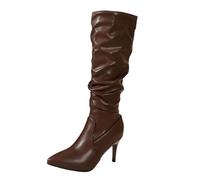 Botas altas hasta la rodilla de moda con punta puntiaguda tacón de aguja detalle hebilla botas de cuero para un estilo de equitación elegante en invierno, café, 40 EU