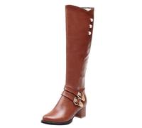 Botas altas hasta la rodilla para mujer, botas de cuero con forro polar, tacón medio, antideslizantes, punta occidental, botas gruesas con cremallera lateral, elegantes, clásicas, modernas, para
