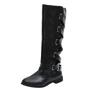 Botas altas hasta la rodilla para mujer, botas de motocicleta con hebilla de cremallera lateral, botas vintage con cordones, botas de media pantorrilla, zapatos largos medievales, zapatos largos