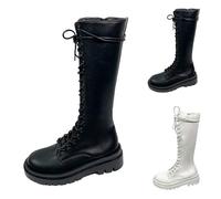 Botas altas hasta la rodilla para mujer, cómodas y gruesas, tacón de bloque, con cordones, con cremallera lateral, duraderas, modernas, para motocicleta, trabajo, combate, Black, 38.5 EU
